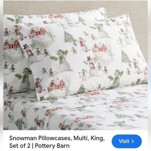 Pottery Barn Organic Cotton Snowman King Pillowcases Set of 2